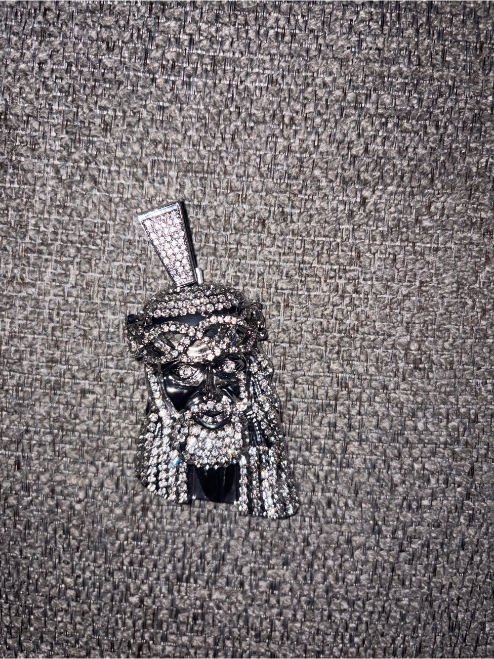 Silver-Tone Crystal Jesus Head Pendant Necklace Charm